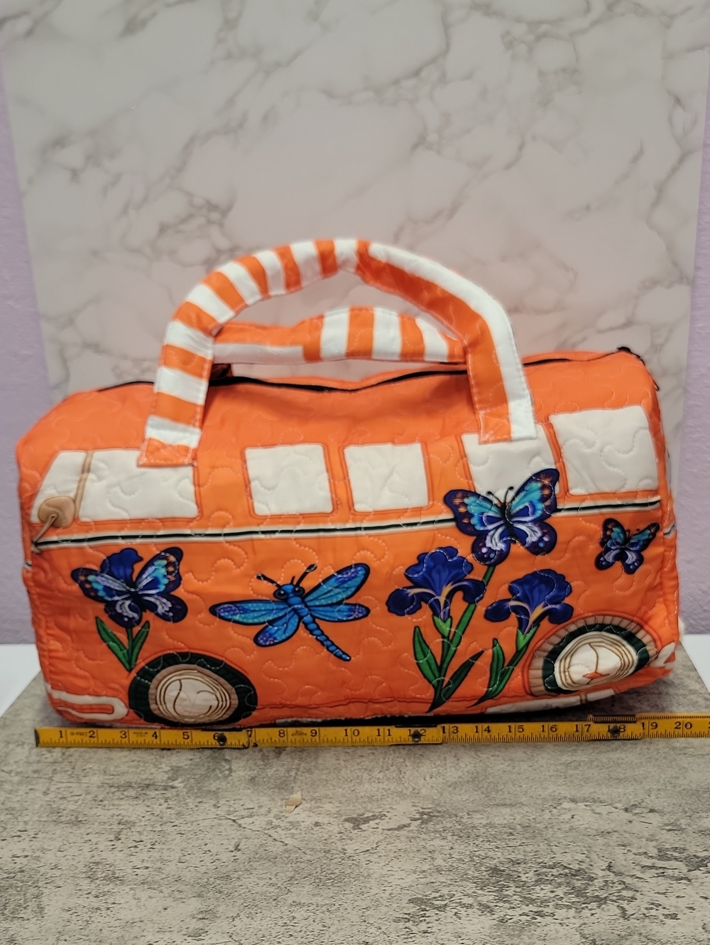 Butterflies, dragonflies, sunflowers & Irises floral Van Quilted Duffle Bag - Picture 7 of 7
